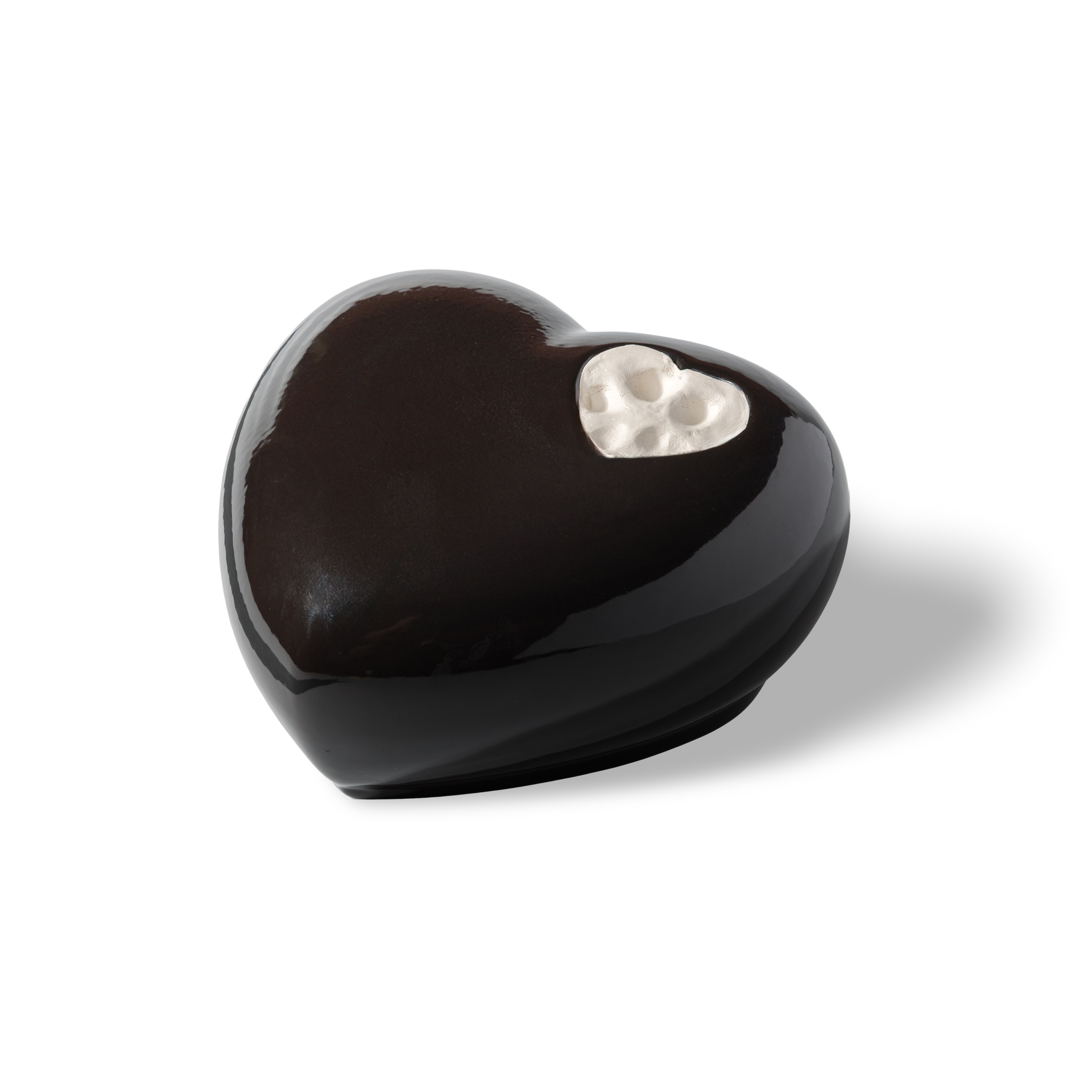 Black with silver paw imprint Big Heart Double ceramic pet urn, 800 ml