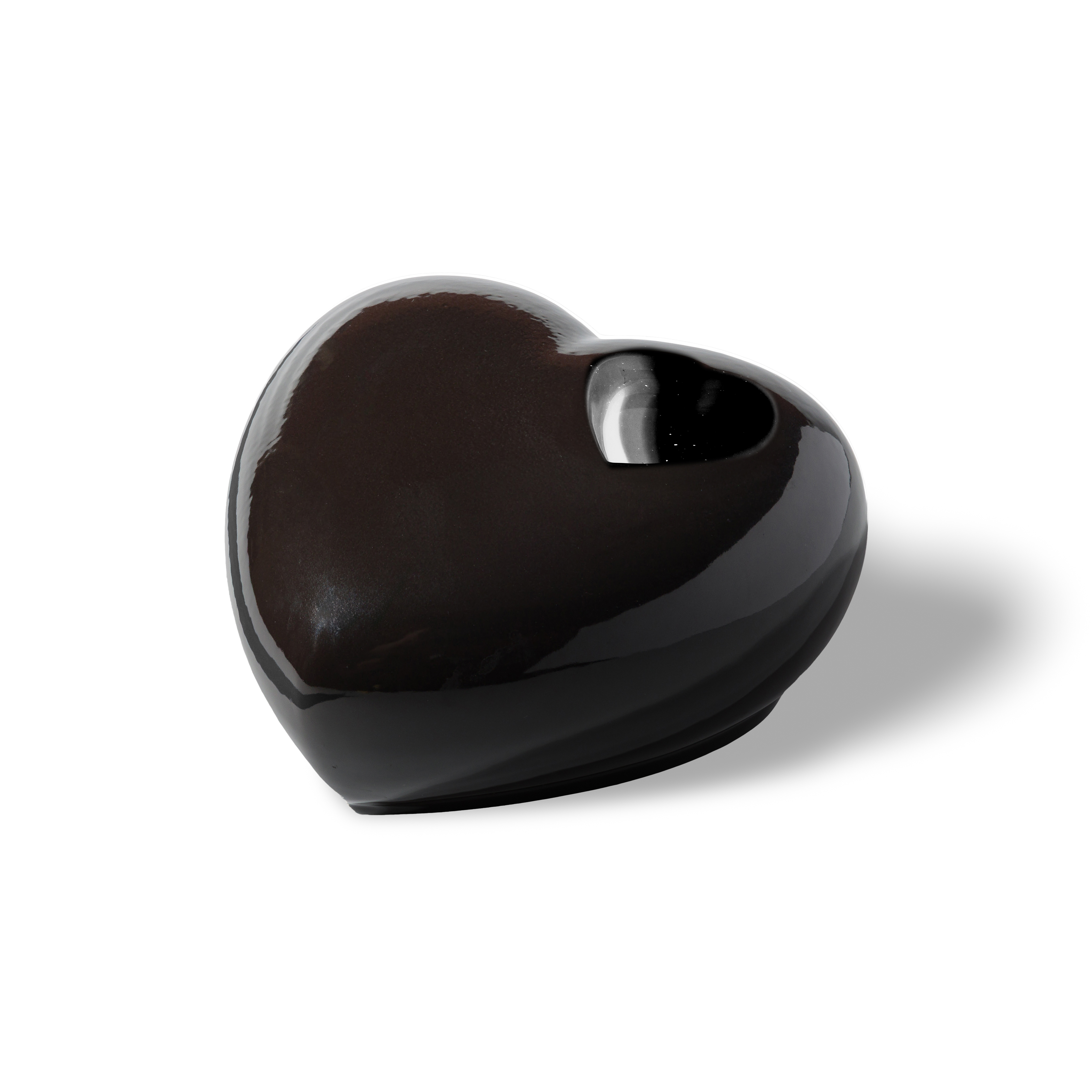 Glossy black Big Heart Double ceramic pet urn, 800 ml