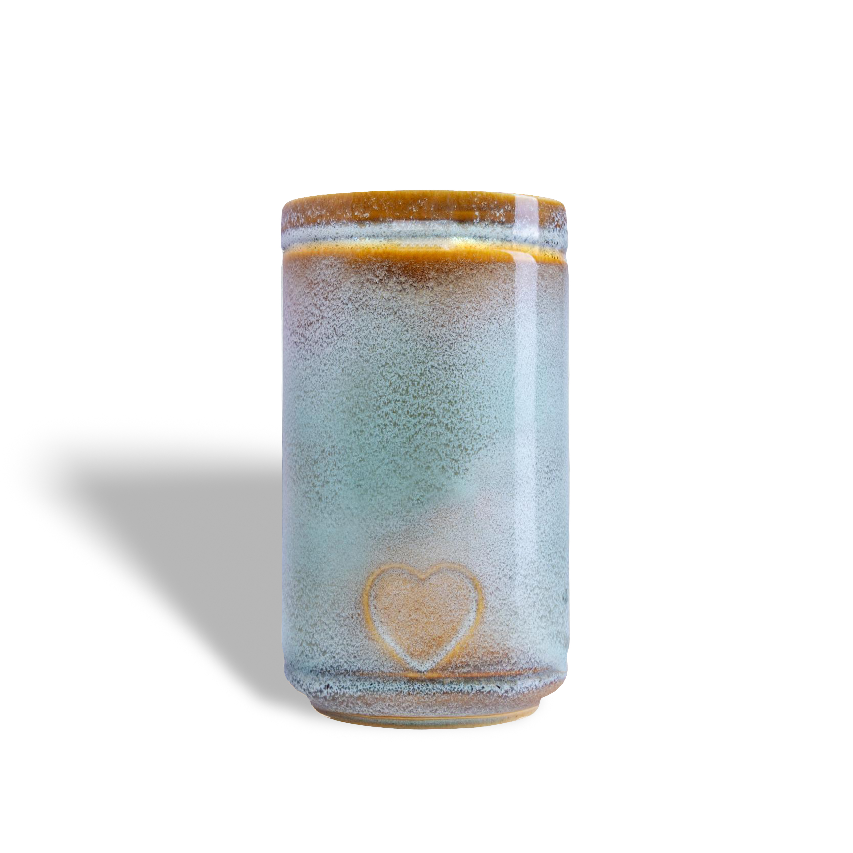 Green & amber Cylinder Urn ceramic pet urn, 1300 ml