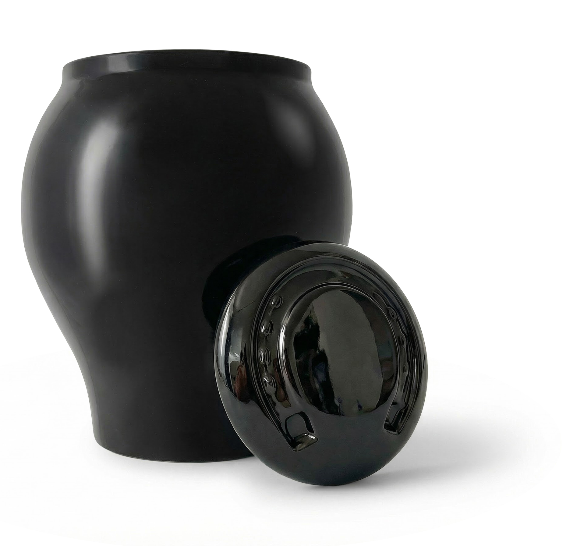 Glossy black Horse Urn ceramic pet urn, 3600 ml